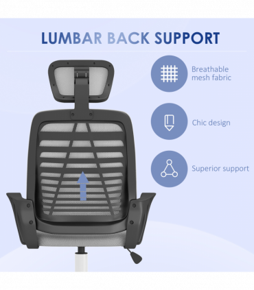 Vinsetto Mesh Office Chair, Computer Chair with Rotatable Headrest, Grey