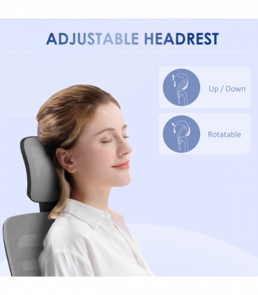 Vinsetto Mesh Office Chair, Computer Chair with Rotatable Headrest, Grey