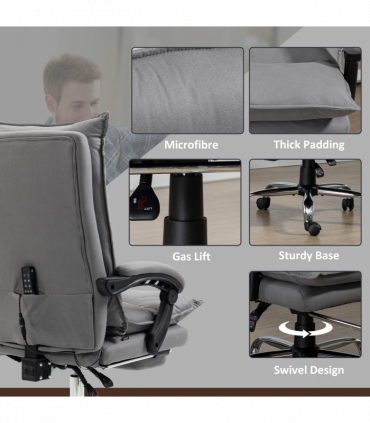 Vinsetto Microfibre Vibration Massage Office Chair with Heat, Footrest, Grey