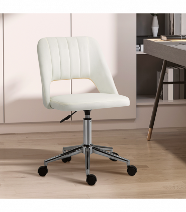Vinsetto Mid-Back Swivel Home Office Chair Scallop Computer Chair Cream White