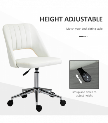 Vinsetto Mid-Back Swivel Home Office Chair Scallop Computer Chair Cream White