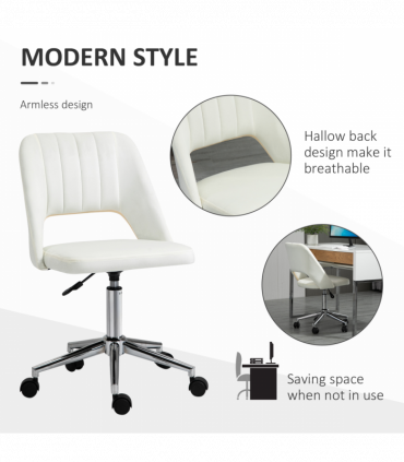 Vinsetto Mid-Back Swivel Home Office Chair Scallop Computer Chair Cream White