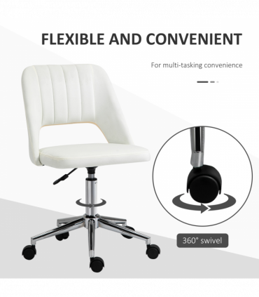 Vinsetto Mid-Back Swivel Home Office Chair Scallop Computer Chair Cream White