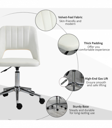 Vinsetto Mid-Back Swivel Home Office Chair Scallop Computer Chair Cream White