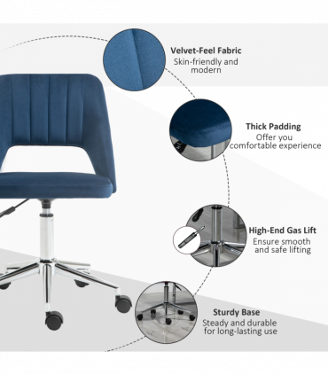 Vinsetto Mid-Back Swivel Home Office Chair Scallop Computer Chair Dark Blue