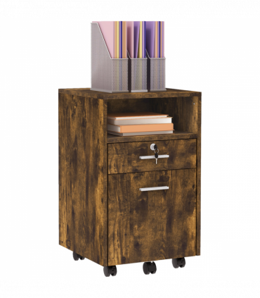 Vinsetto Mobile File Cabinet Lockable Documents Storage w/ 5 Wheels Rustic Brown