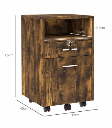 Vinsetto Mobile File Cabinet Lockable Documents Storage w/ 5 Wheels Rustic Brown