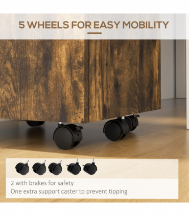 Vinsetto Mobile File Cabinet Lockable Documents Storage w/ 5 Wheels Rustic Brown
