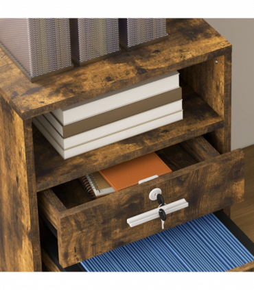 Vinsetto Mobile File Cabinet Lockable Documents Storage w/ 5 Wheels Rustic Brown