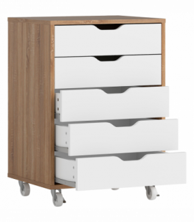 Vinsetto Mobile Filing Cabinet, 5-drawer File Cabinet with Wheels, Oak