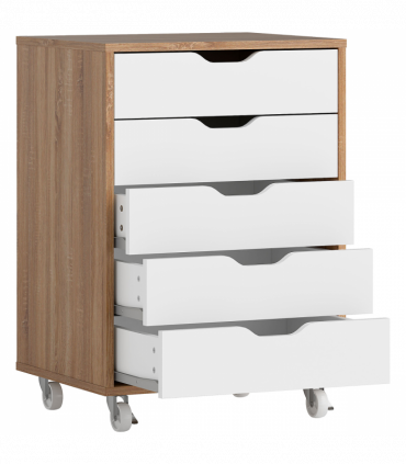 Vinsetto Mobile Filing Cabinet, 5-drawer File Cabinet with Wheels, Oak