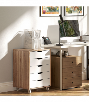 Vinsetto Mobile Filing Cabinet, 5-drawer File Cabinet with Wheels, Oak