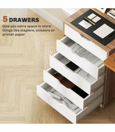 Vinsetto Mobile Filing Cabinet, 5-drawer File Cabinet with Wheels, Oak