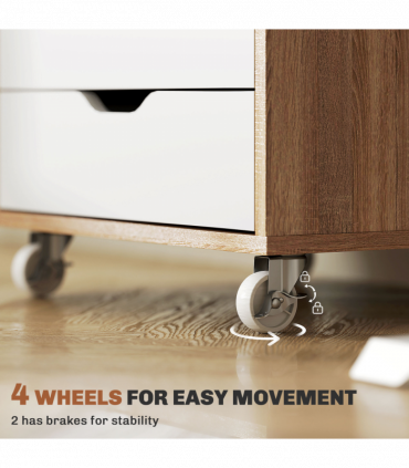 Vinsetto Mobile Filing Cabinet, 5-drawer File Cabinet with Wheels, Oak