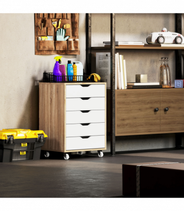 Vinsetto Mobile Filing Cabinet, 5-drawer File Cabinet with Wheels, Oak