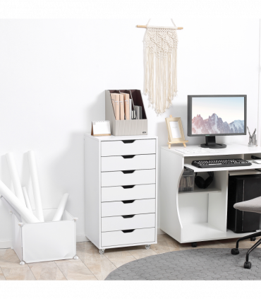Vinsetto Mobile Filing Cabinet, 7-drawer File Cabinet with Wheels, White