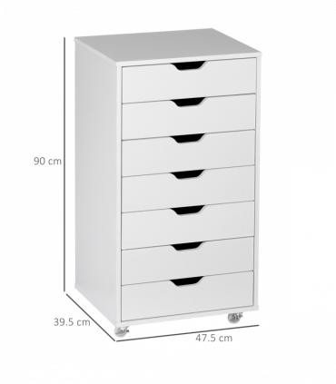 Vinsetto Mobile Filing Cabinet, 7-drawer File Cabinet with Wheels, White
