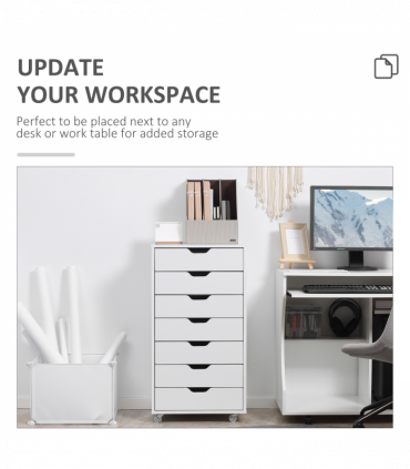 Vinsetto Mobile Filing Cabinet, 7-drawer File Cabinet with Wheels, White