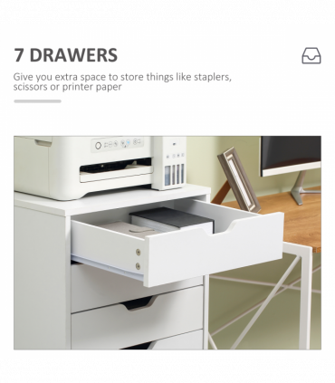 Vinsetto Mobile Filing Cabinet, 7-drawer File Cabinet with Wheels, White