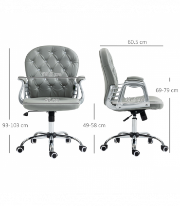 Vinsetto Office Chair PU Diamante Padded Ergonomic 360° Swivel Grey