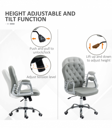 Vinsetto Office Chair PU Diamante Padded Ergonomic 360° Swivel Grey