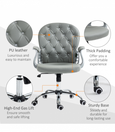 Vinsetto Office Chair PU Diamante Padded Ergonomic 360° Swivel Grey