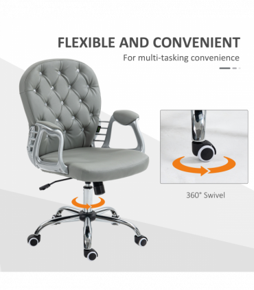 Vinsetto Office Chair PU Diamante Padded Ergonomic 360° Swivel Grey