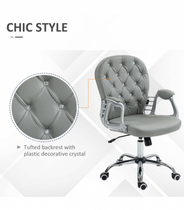 Vinsetto Office Chair PU Diamante Padded Ergonomic 360° Swivel Grey