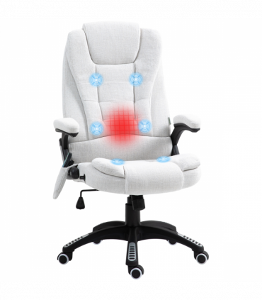 Vinsetto Office Chair w/ Heating Massage Points Relaxing Reclining Cream White
