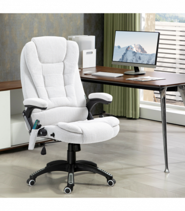 Vinsetto Office Chair w/ Heating Massage Points Relaxing Reclining Cream White