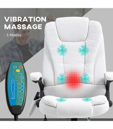 Vinsetto Office Chair w/ Heating Massage Points Relaxing Reclining Cream White
