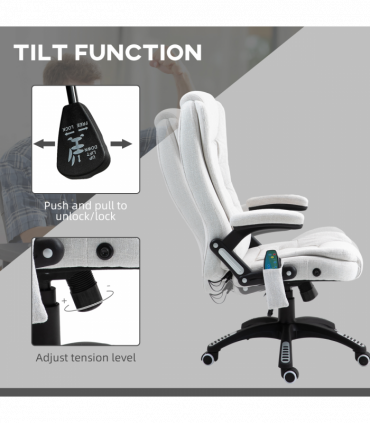 Vinsetto Office Chair w/ Heating Massage Points Relaxing Reclining Cream White