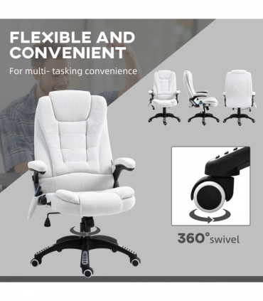 Vinsetto Office Chair w/ Heating Massage Points Relaxing Reclining Cream White