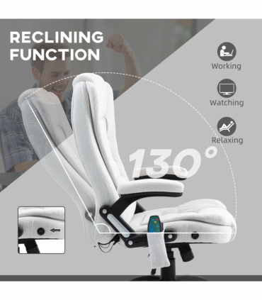 Vinsetto Office Chair w/ Heating Massage Points Relaxing Reclining Cream White