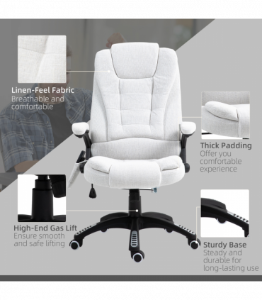 Vinsetto Office Chair w/ Heating Massage Points Relaxing Reclining Cream White
