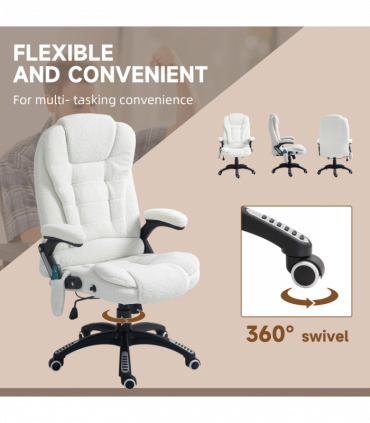 Vinsetto Office Chair w/ Heating Massage Points Relaxing Reclining White