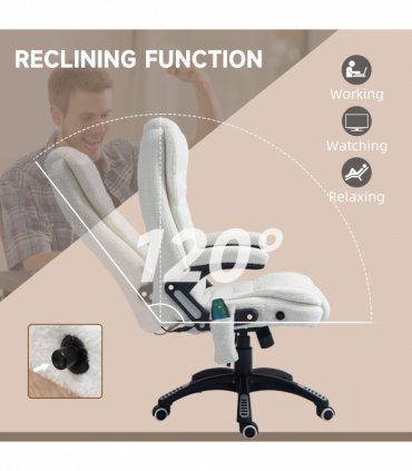 Vinsetto Office Chair w/ Heating Massage Points Relaxing Reclining White