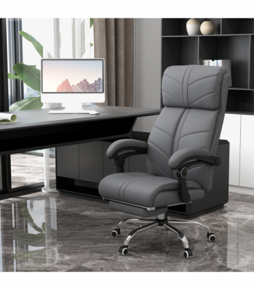 Vinsetto PU Leather Vibration Massage Office Chair with Heat, Footrest, Grey