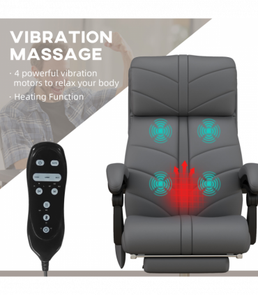 Vinsetto PU Leather Vibration Massage Office Chair with Heat, Footrest, Grey
