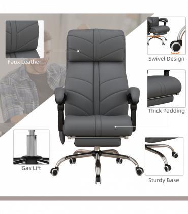 Vinsetto PU Leather Vibration Massage Office Chair with Heat, Footrest, Grey