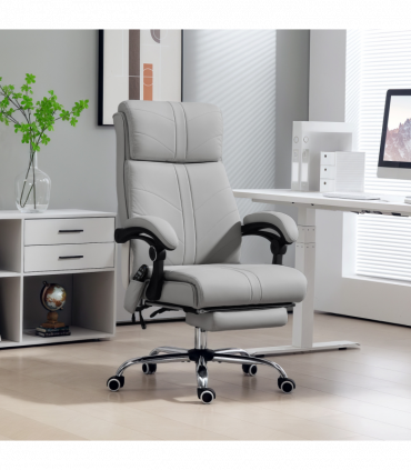 Vinsetto PU Vibration Massage Office Chair with Heat, Footrest, Light Grey