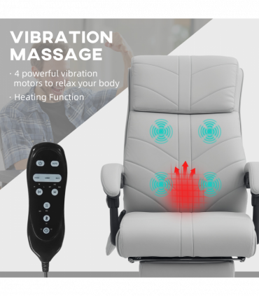 Vinsetto PU Vibration Massage Office Chair with Heat, Footrest, Light Grey
