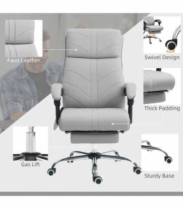Vinsetto PU Vibration Massage Office Chair with Heat, Footrest, Light Grey