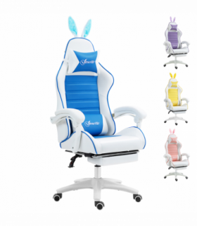 Vinsetto Racing Style Gaming Chair with Footrest Removable Rabbit Ears, Blue