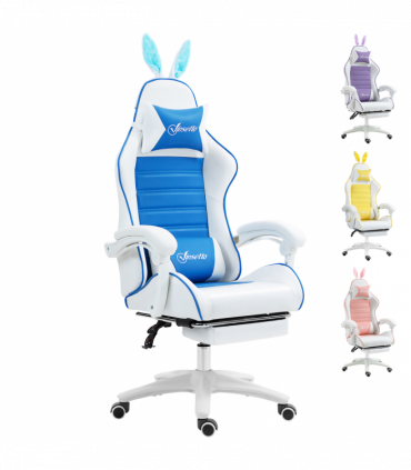 Vinsetto Racing Style Gaming Chair with Footrest Removable Rabbit Ears, Blue