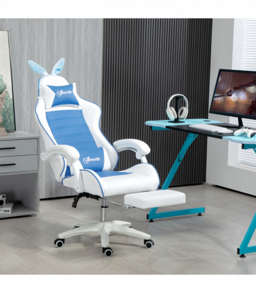 Vinsetto Racing Style Gaming Chair with Footrest Removable Rabbit Ears, Blue