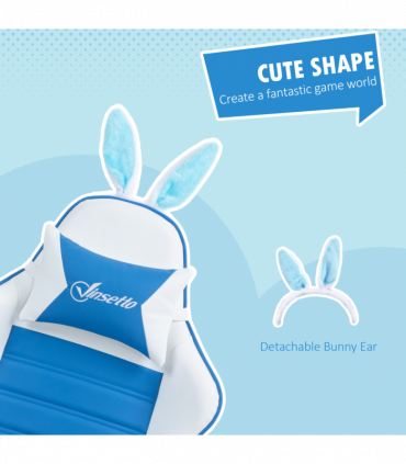 Vinsetto Racing Style Gaming Chair with Footrest Removable Rabbit Ears, Blue