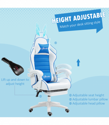 Vinsetto Racing Style Gaming Chair with Footrest Removable Rabbit Ears, Blue