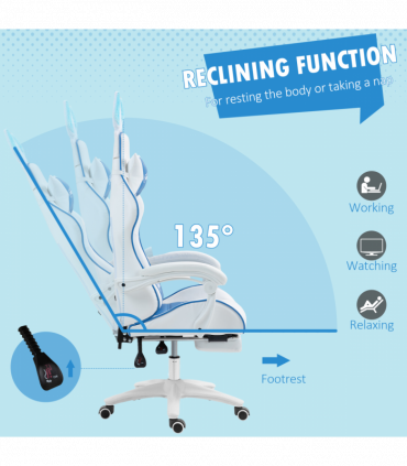 Vinsetto Racing Style Gaming Chair with Footrest Removable Rabbit Ears, Blue