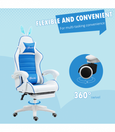 Vinsetto Racing Style Gaming Chair with Footrest Removable Rabbit Ears, Blue